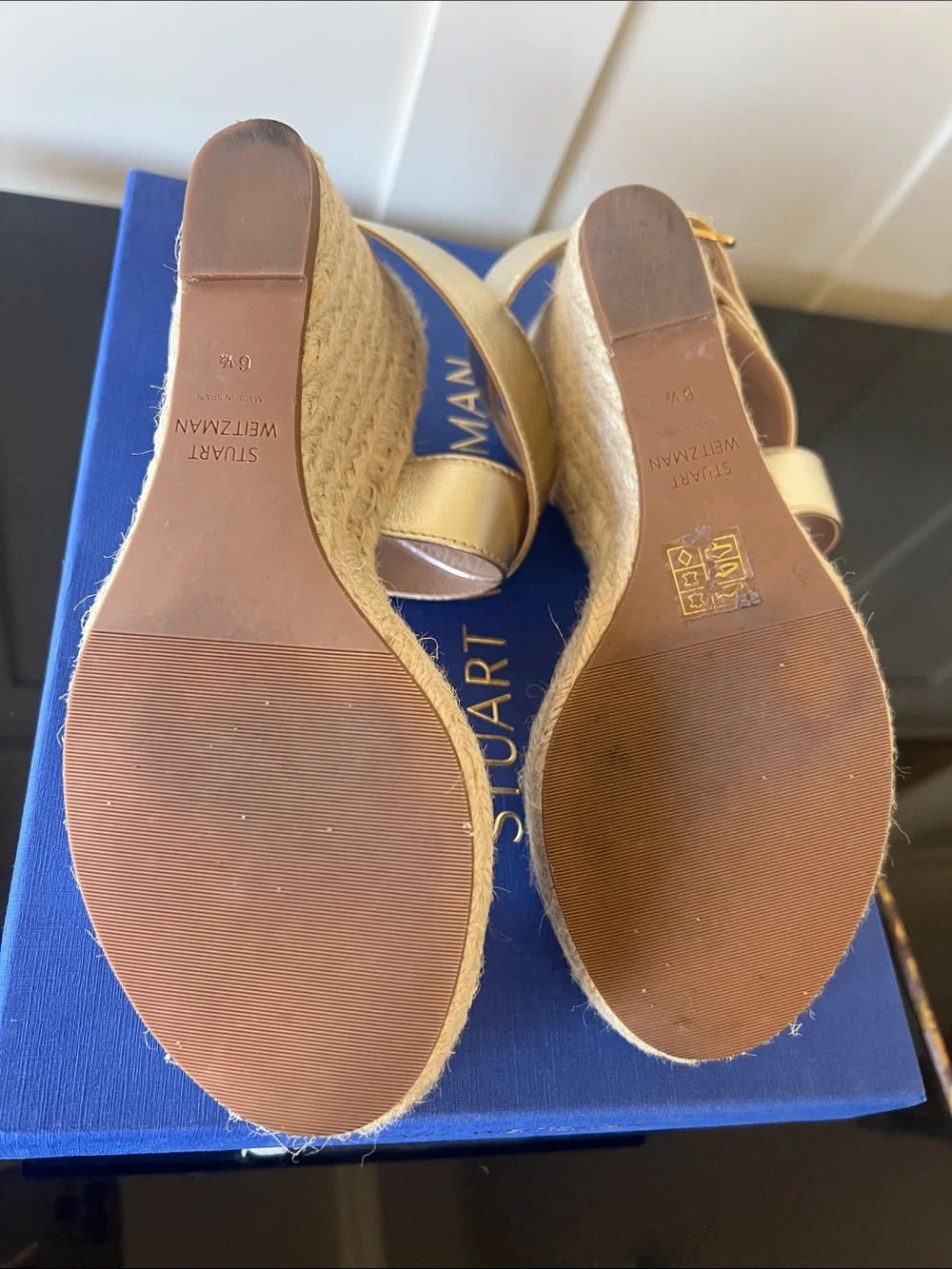 Stuart Weitzman Metallic Gold Espadrille Wedge Sandals - Picture 4 of 9